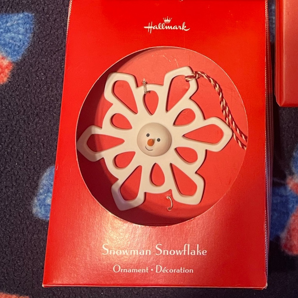 ❤️☃️🩵❄️Vintage Hallmark White Snowman Snowflake 2007 Ornament